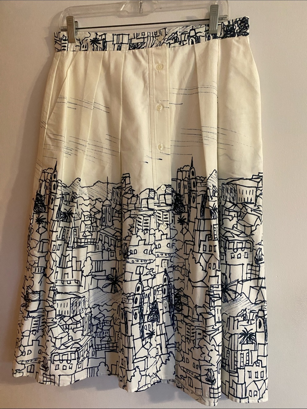 Milly White A-Line Skirt with Navy City Sketch